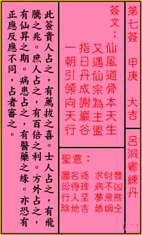 关帝灵签 第7签：大吉 吕洞宾炼丹